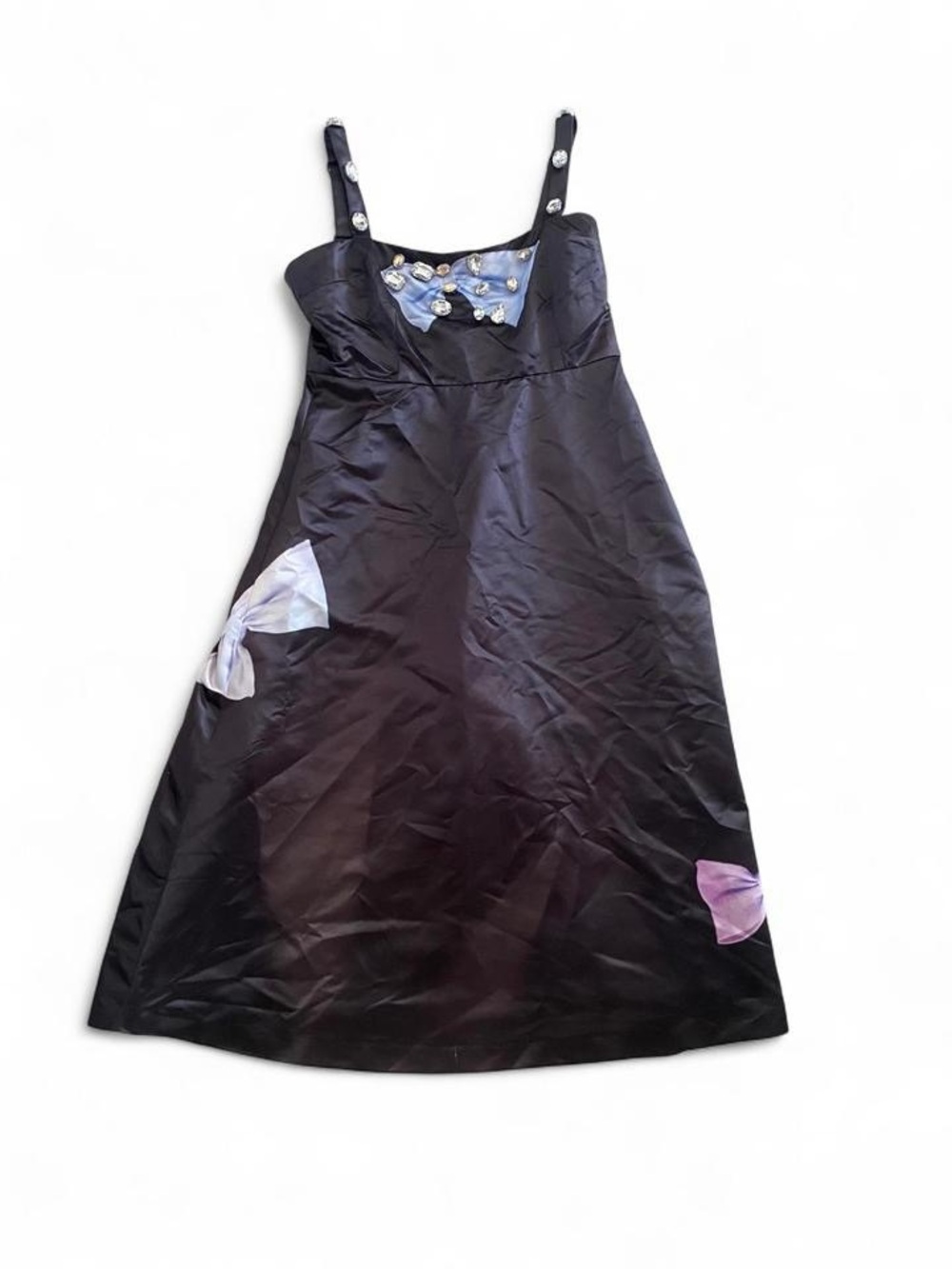 Cynthia Rowley Size 6 Black Satin Rhinestone Bow Dress